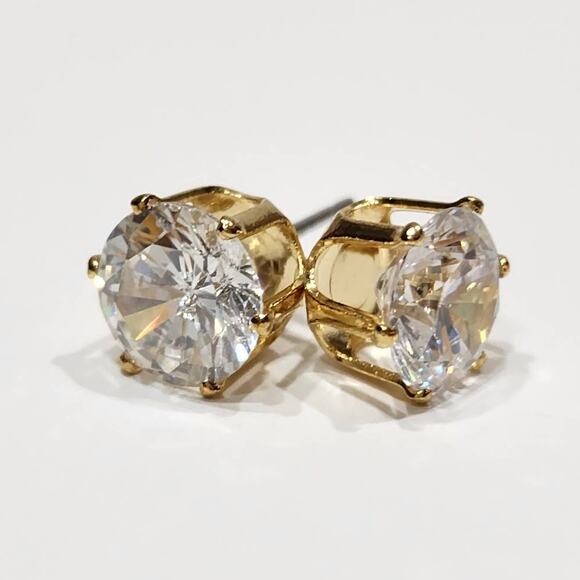 Brilliant Round Cut Stud Earrings 4 CTW 14 kt Gold Plated, Beautiful! - Picture 3 of 12